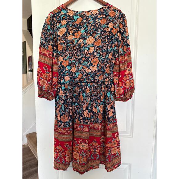 Boho Short Dress M Multi Pattern NWT Fall Western Vibes Viscose - Picture 2 of 7